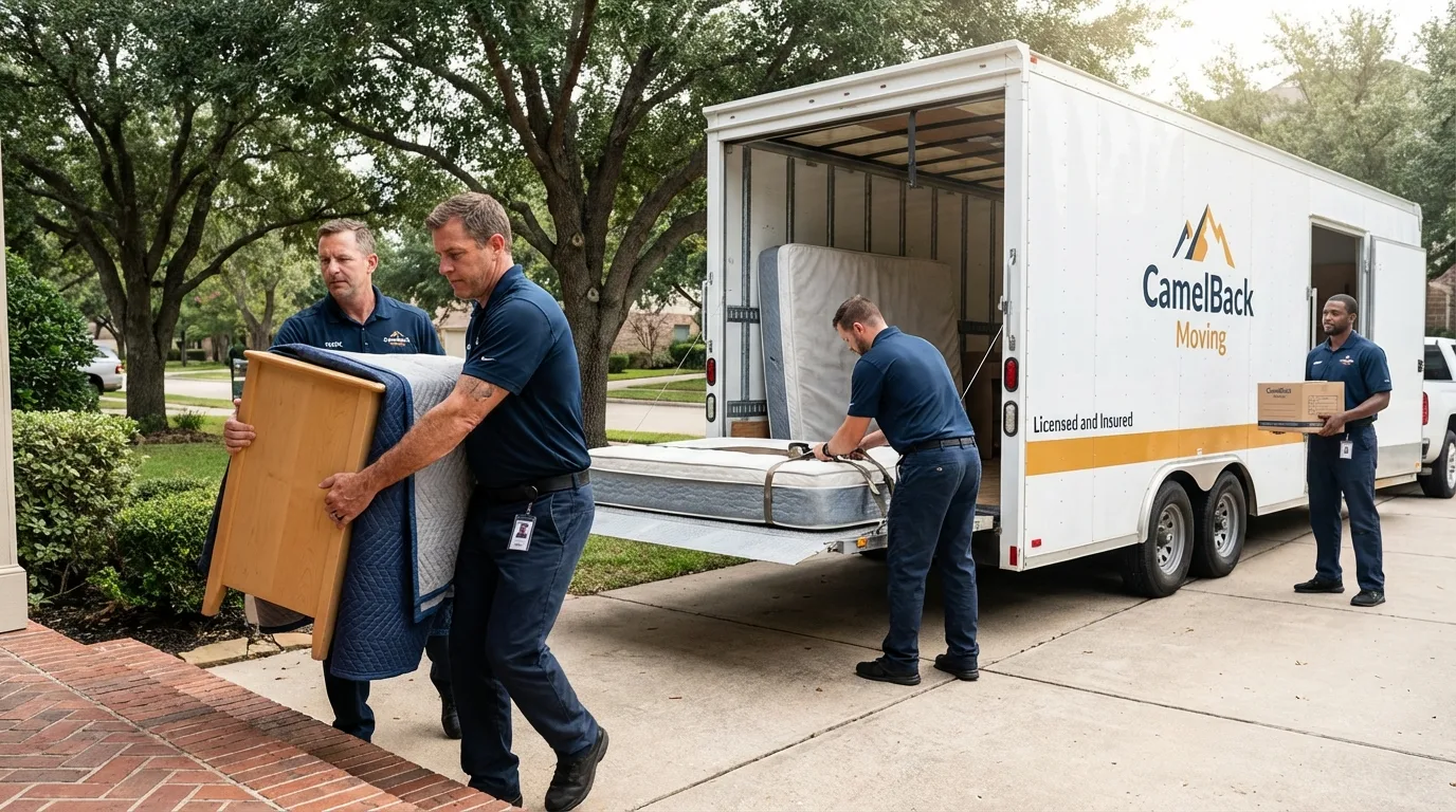 Crew loading residential truck for cross-state move from Lepanto, AR
